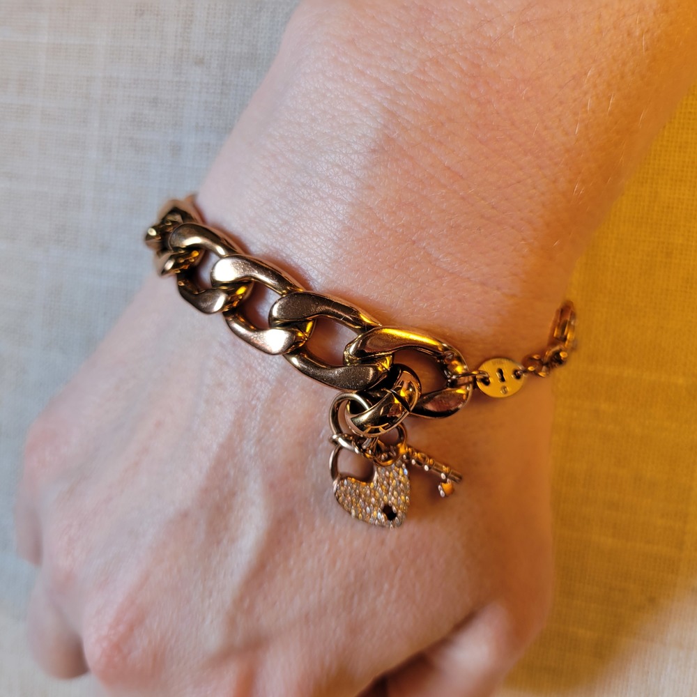 Fossil Bracelet Chunky Chain with Lock and Key